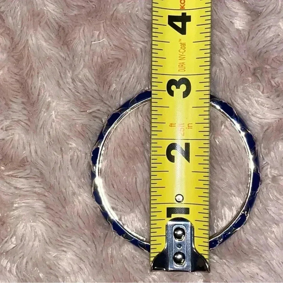 Sequin blue and sliver tone with faux crystal accents hinged bangle bracelet - Picture 10 of 10